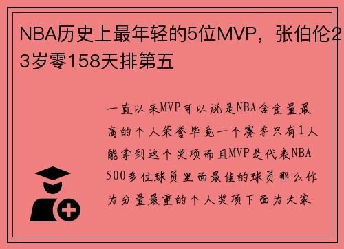 NBA历史上最年轻的5位MVP，张伯伦23岁零158天排第五